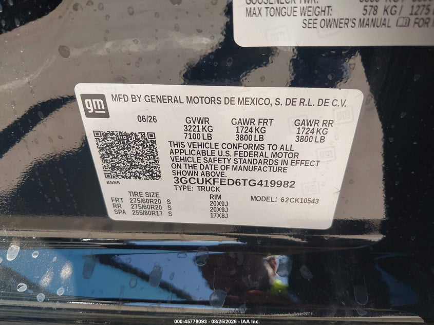 CHEVROLET SILVERADO 1500 2026 VIN 3GCUKFED6TG419982
