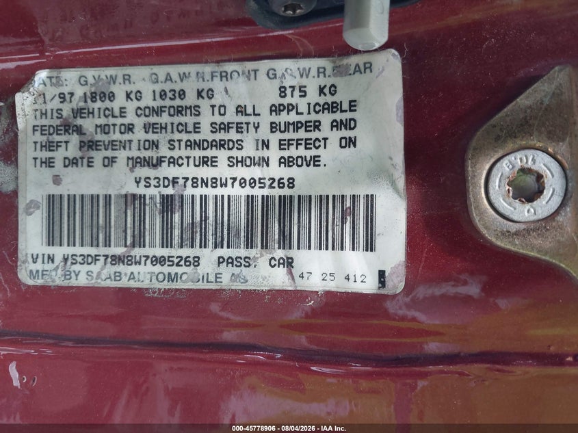 1998 SAAB 900 CABRIO 2.0L I-4 DOHC, TURBO, 185HP