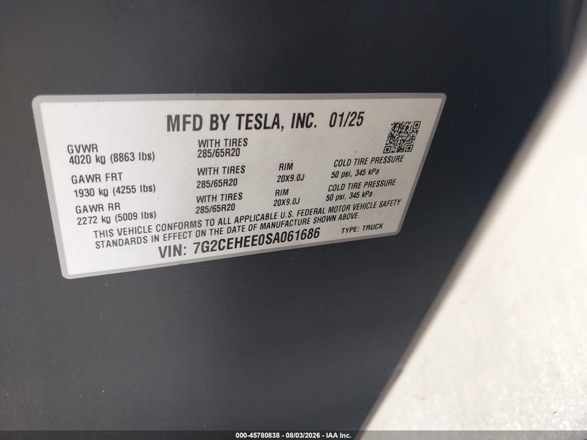 2025 TESLA CYBERTRUCK PICKUP ELECTRIC