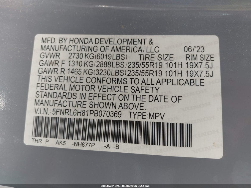 2023 HONDA ODYSSEY TOURING · Фото 9