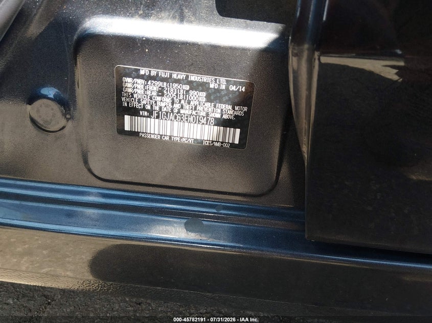 2014 SUBARU IMPREZA SEDAN 2.0L H-4 DOHC, VVT, 148HP