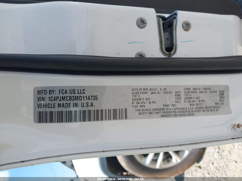 JEEP CHEROKEE 2021 VIN 1C4PJMCB3MD114735