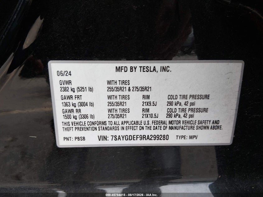 2024 TESLA MODEL Y SPORT UTILITY VEHICLE ELECTRIC