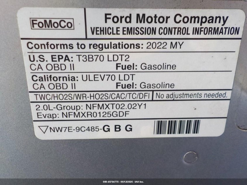 2022 FORD MAVERICK TRUCK 2.0L I-4 DI, DOHC, VVT, TURBO, 250HP