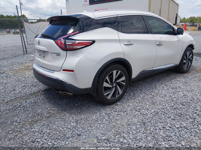 Vin: 5n1az2mh4fn203230, lot: 46284867, nissan murano platinum 20154