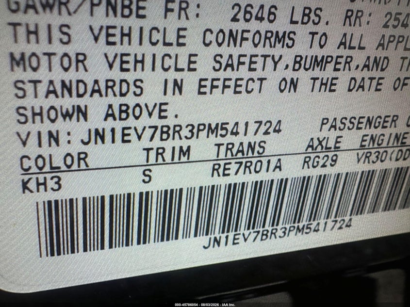 INFINITI Q50 2023 VIN JN1EV7BR3PM541724