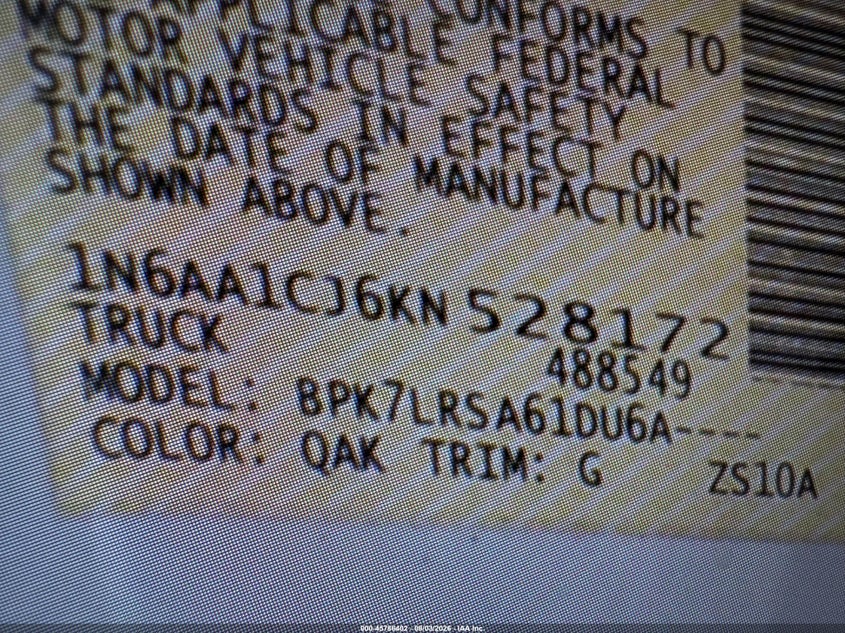 NISSAN TITAN 2019 VIN 1N6AA1CJ6KN528172