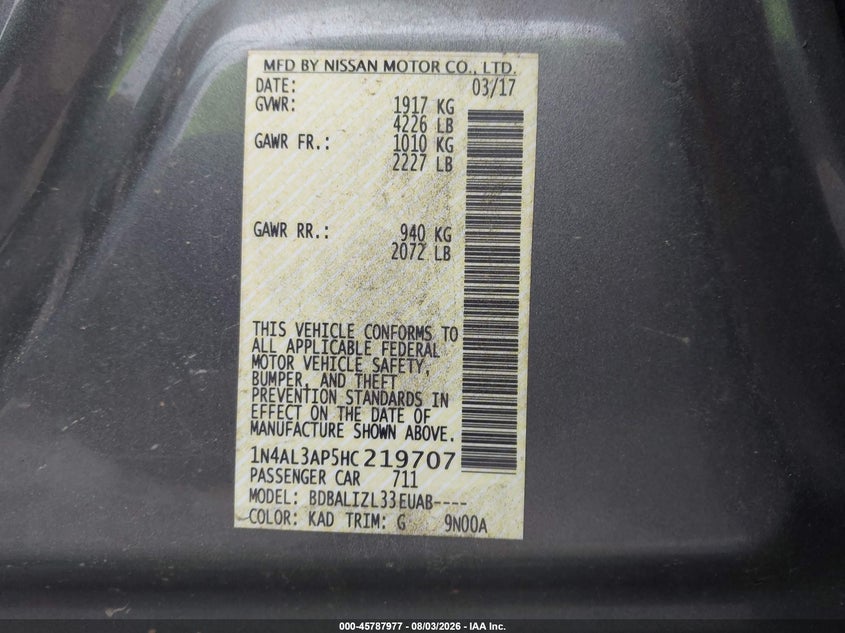 2017 NISSAN ALTIMA 2.5 SV · Фото 9
