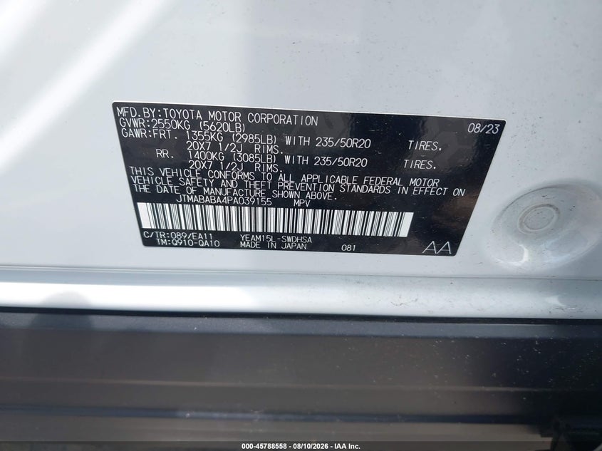 SUBARU SOLTERRA 2023 VIN JTMABABA4PA039155