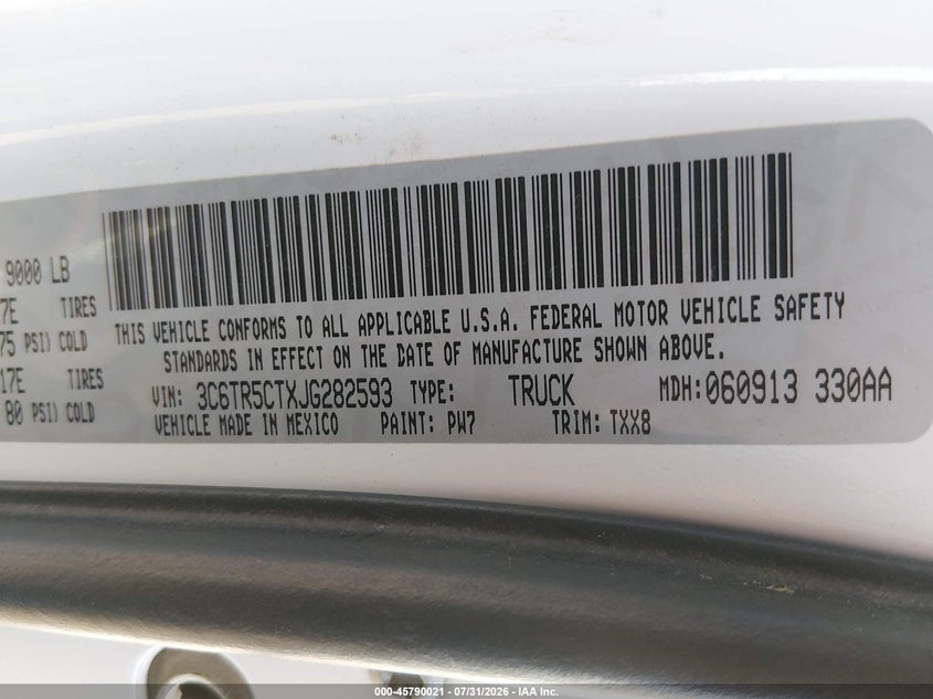RAM 2500 2018 VIN 3C6TR5CTXJG282593
