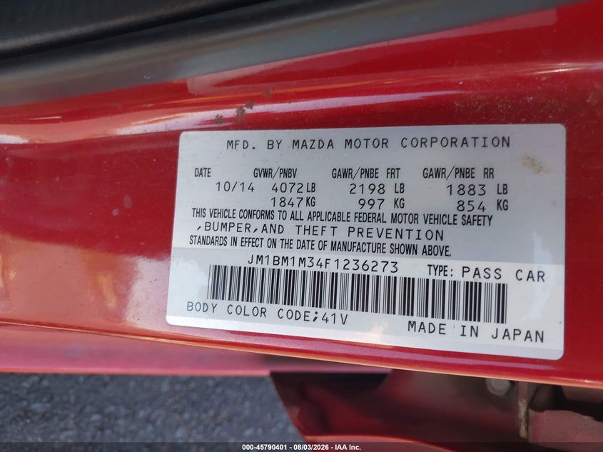 MAZDA MAZDA3 2015 VIN JM1BM1M34F1236273