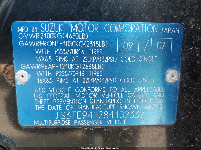 2008 SUZUKI GRAND VITARA N/A 2.7L V-6 DOHC, 185HP