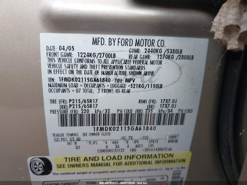 2005 FORD FREESTYLE auction photo 8
