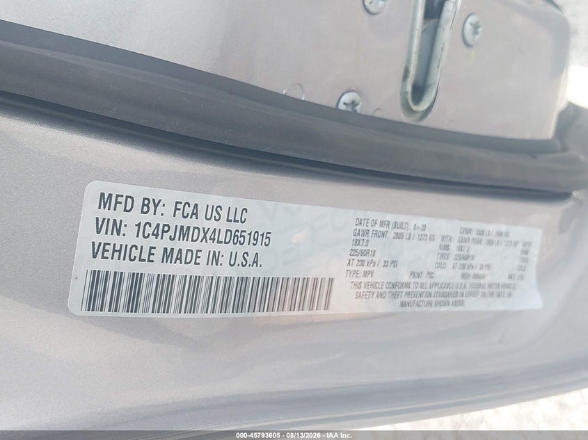 JEEP CHEROKEE 2020 VIN 1C4PJMDX4LD651915