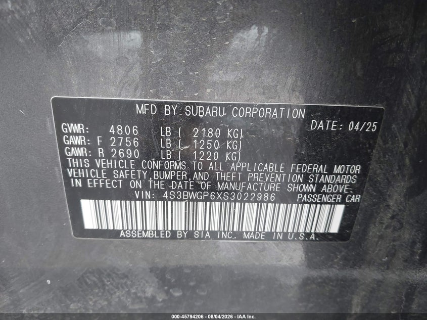 2025 SUBARU LEGACY TOURING XT · Фото 9