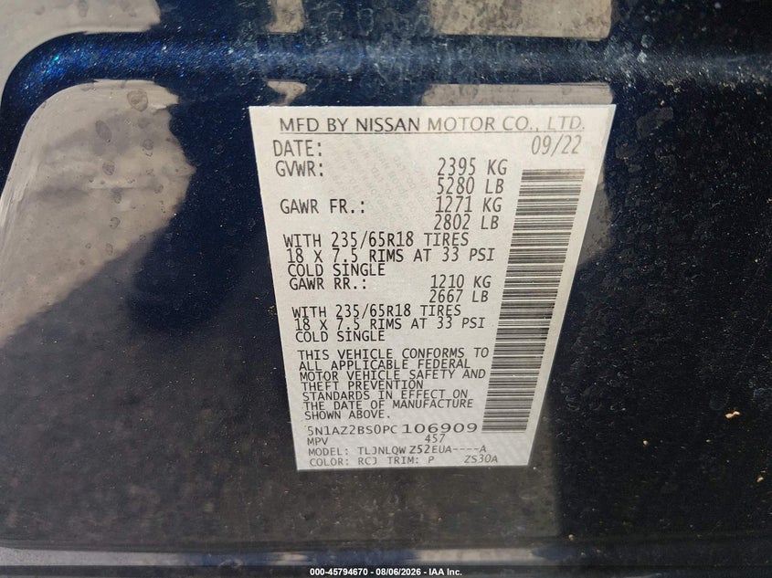 2023 NISSAN MURANO SPORT UTILITY VEHICLE 3.5L V-6 DOHC, VVT, 260HP