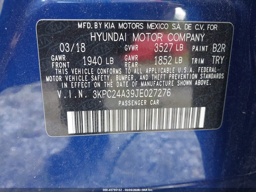 2018 HYUNDAI ACCENT SEDAN 1.6L I-4 DI, DOHC, VVT, 130HP