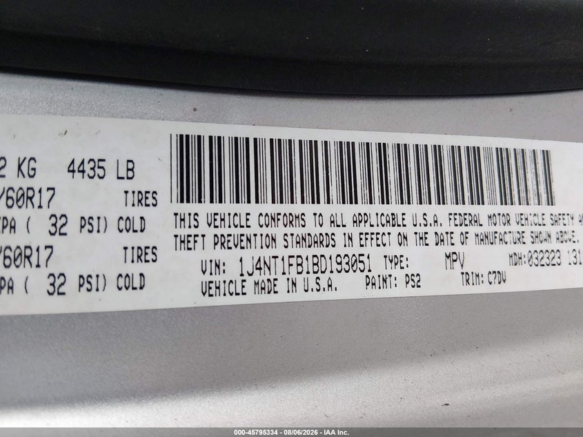 JEEP COMPASS 2011 VIN 1J4NT1FB1BD193051