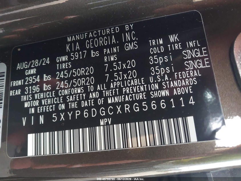 KIA TELLURIDE 2024 VIN 5XYP6DGCXRG566114