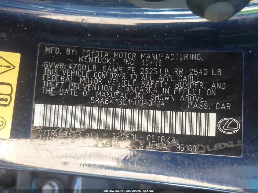 2017 LEXUS ES SEDAN 3.5L V-6 DOHC, VVT, 268HP