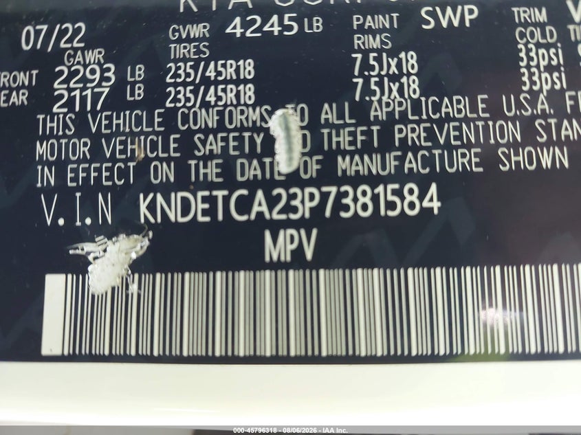 KIA SELTOS 2023 VIN KNDETCA23P7381584