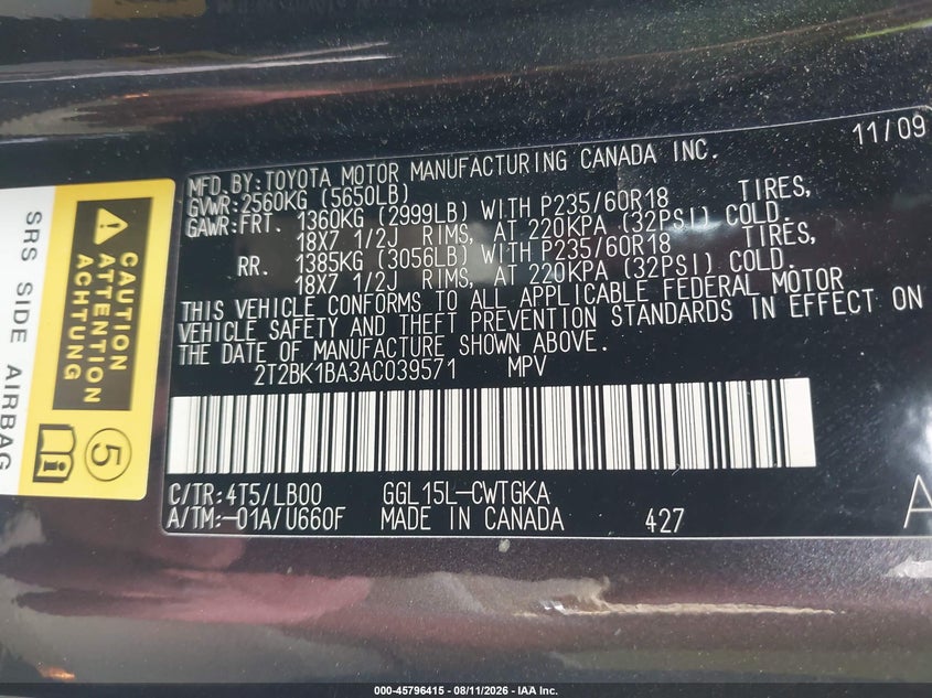 2010 LEXUS RX SPORT UTILITY VEHICLE 3.5L V-6 DOHC, VVT, 275HP
