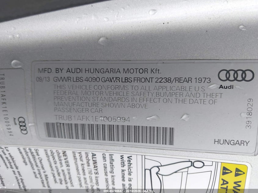 AUDI TTS 2014 VIN TRUB1AFK1E1005994