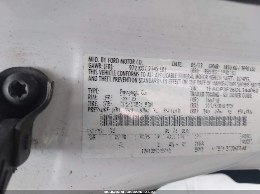 FORD FOCUS 2013 VIN 1FADP3F26DL344062