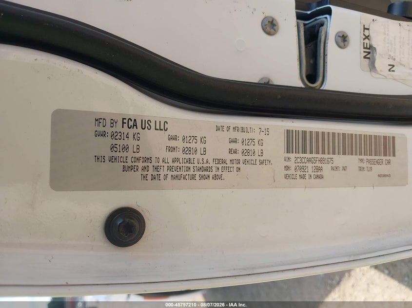 CHRYSLER 300 2015 VIN 2C3CCAAG5FH891675