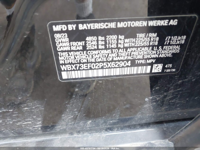 BMW X1 2023 VIN WBX73EF02P5X62904