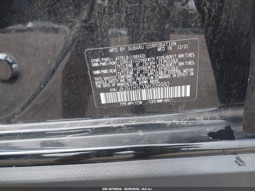 2022 SUBARU XV SPORT UTILITY VEHICLE 2.5L H-4 DI, DOHC, VVT, REGULAR , 182HP