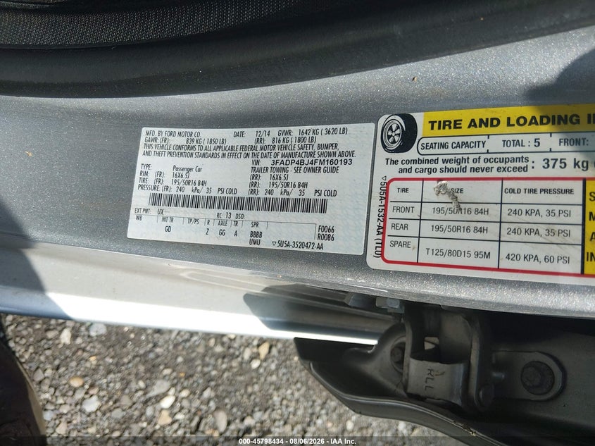 2015 FORD FIESTA SEDAN 1.6L I-4 DOHC, VVT, 120HP