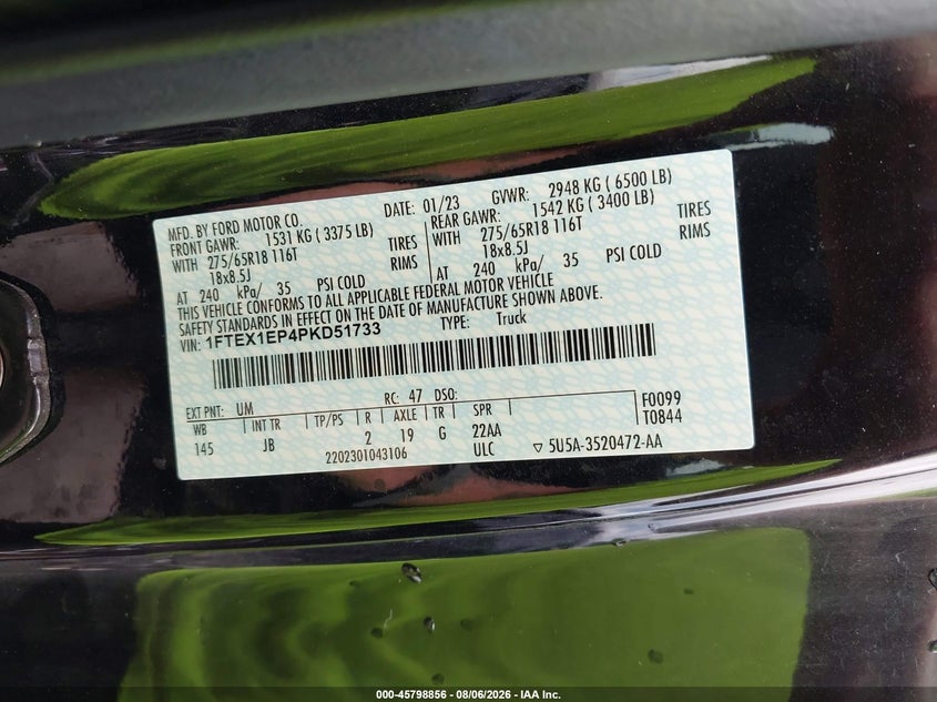 FORD F-150 2023 VIN 1FTEX1EP4PKD51733