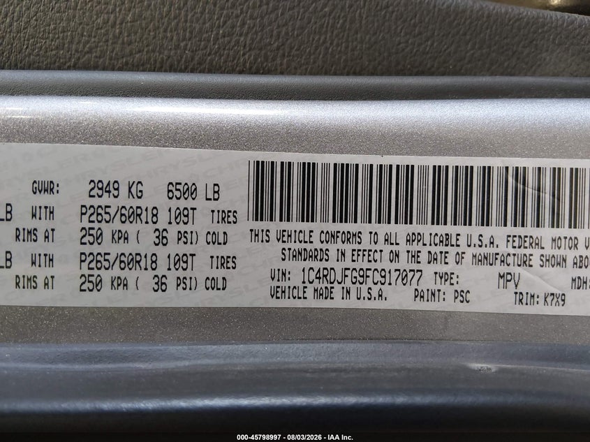 2015 DODGE DURANGO SPORT UTILITY VEHICLE 3.6L V-6 DOHC, VVT, 290HP