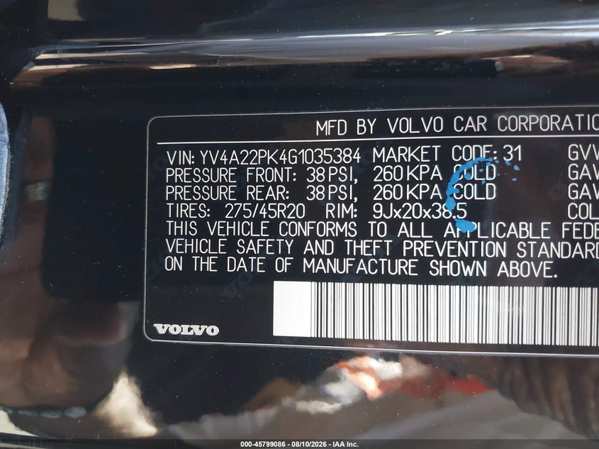 2016 VOLVO XC90 SPORT UTILITY VEHICLE 2.0L I-4 DI, DOHC, VVT, TURBO/SUPERCHARGER, 316HP