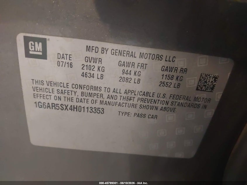CADILLAC CTS 2017 VIN 1G6AR5SX4H0113353