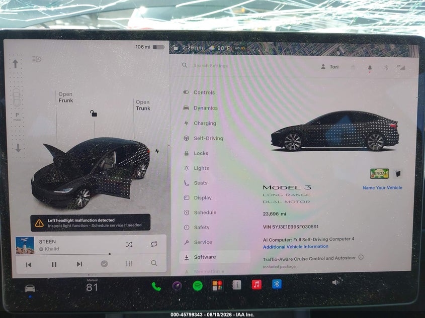 TESLA MODEL 3 2025 VIN 5YJ3E1EB6SF030591