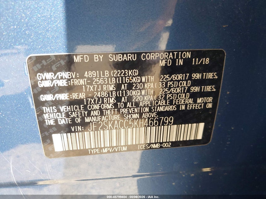 2019 SUBARU FORESTER SPORT UTILITY VEHICLE 2.5L H-4 DI, DOHC, VVT, 182HP