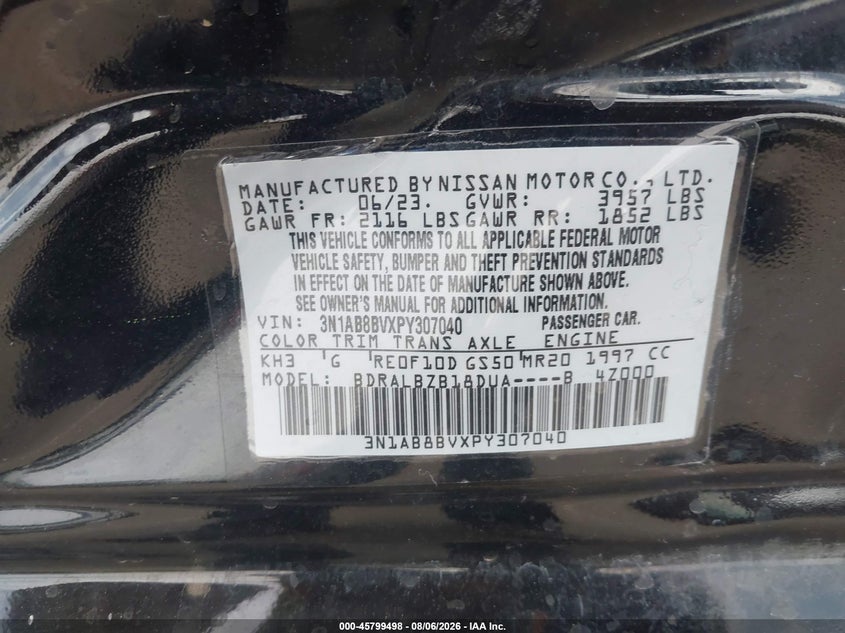 2023 NISSAN SENTRA SEDAN 2.0L I-4 DI, DOHC, VVT, 149HP