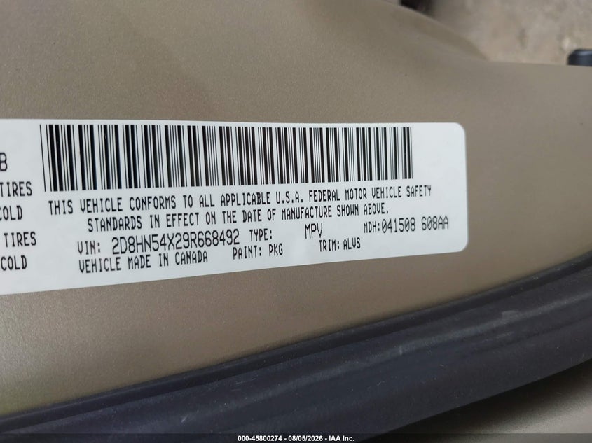 2009 DODGE CARAVAN VAN 4.0L V-6 251HP