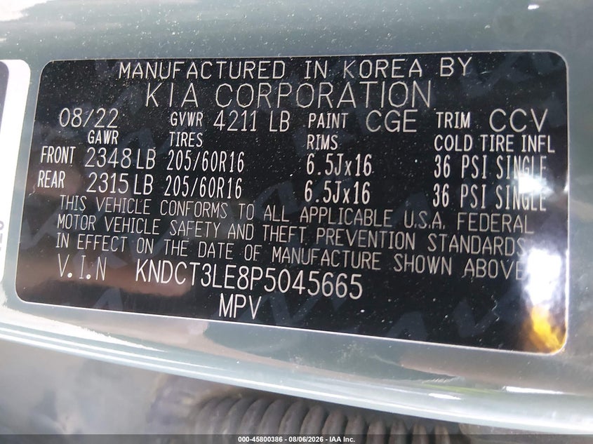 KIA NIRO 2023 VIN KNDCT3LE8P5045665