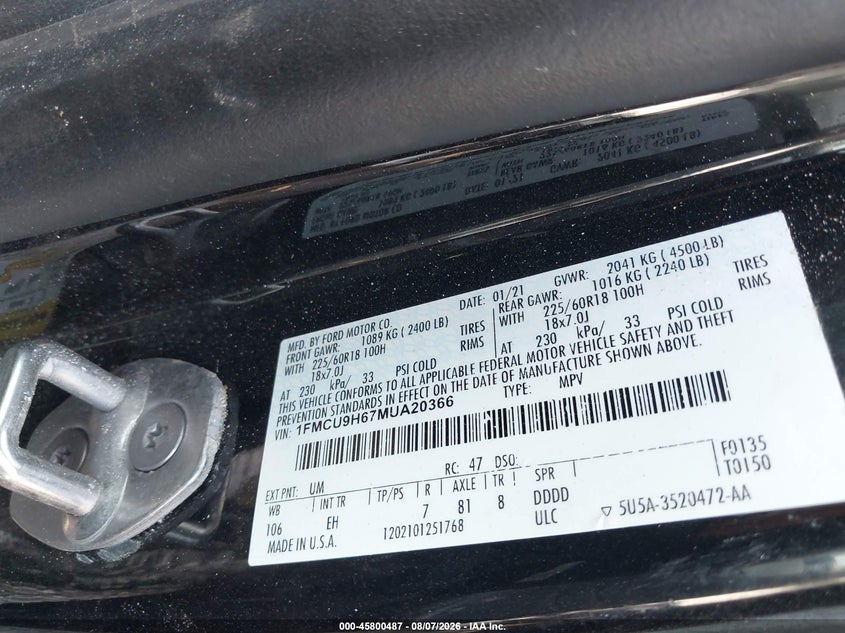2021 FORD ESCAPE SPORT UTILITY VEHICLE 1.5L I-3 DI, DOHC, VVT, TURBO, 181HP
