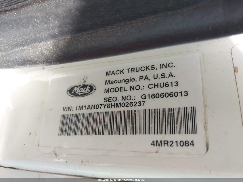 2017 MACK PINNACLE auction photo 8
