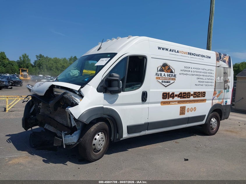 Vin: 3c6lrvdg9pe564648, lot: 46300620, ram promaster 2500 high roof 159 wb 20232