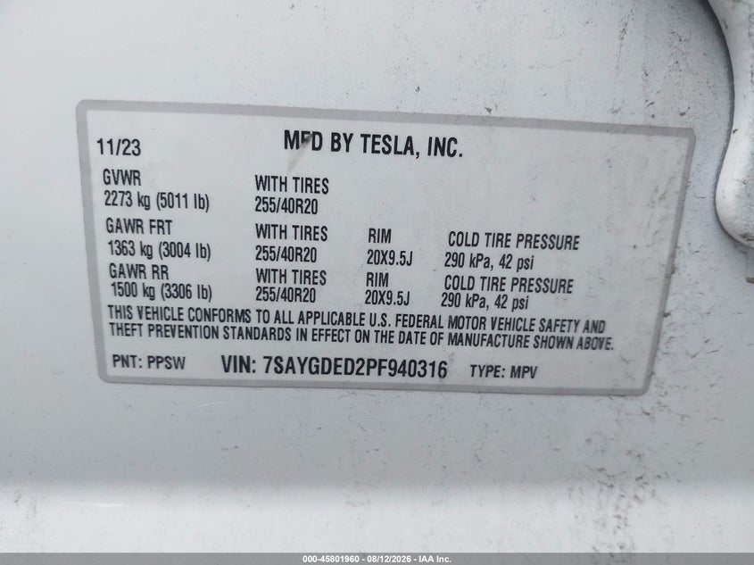 2023 TESLA MODEL Y SPORT UTILITY VEHICLE ELECTRIC