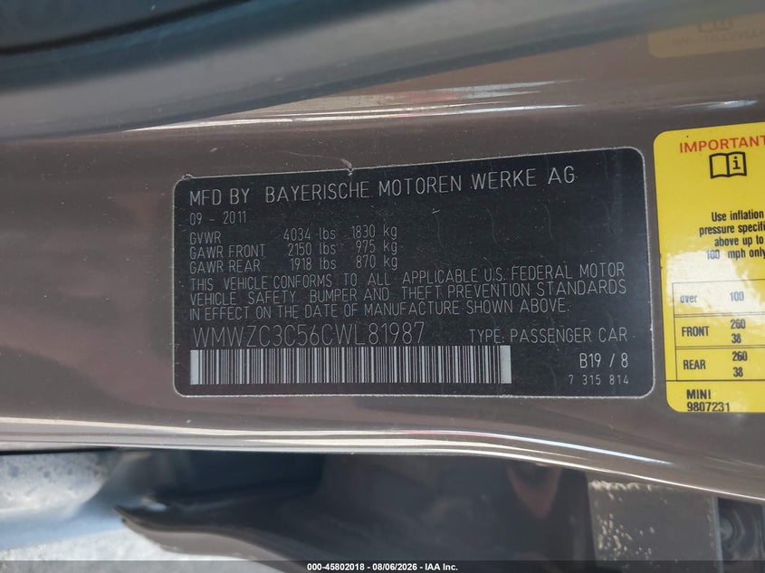 MINI COOPER S COUNTRYMAN 2012 VIN WMWZC3C56CWL81987