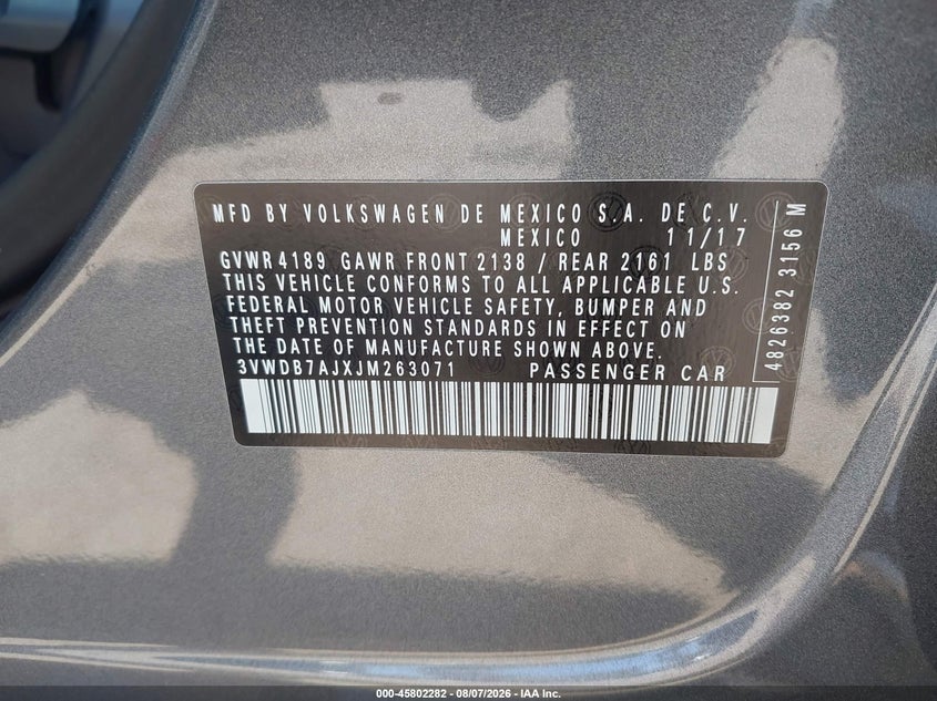 2018 VOLKSWAGEN JETTA SEDAN 1.4L I-4 DI, DOHC, VVT, TURBO, 150HP