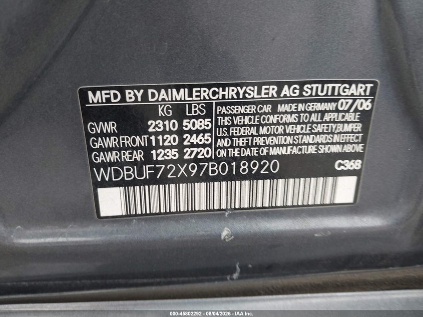 2007 MERCEDES-BENZ E-KLASSE SEDAN 5.5L V-8 DOHC, VVT, 382HP