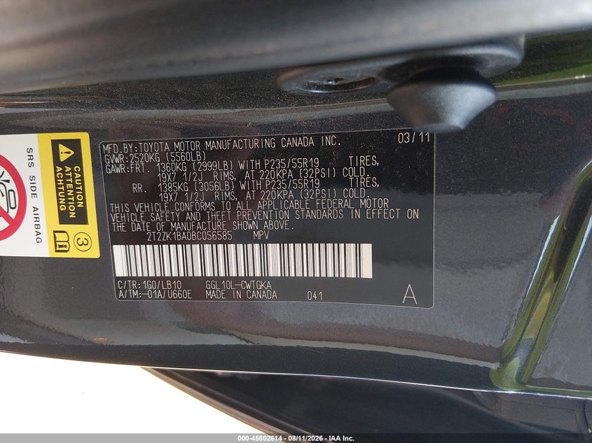 2011 LEXUS RX SPORT UTILITY VEHICLE 3.5L V-6 DOHC, VVT, 275HP