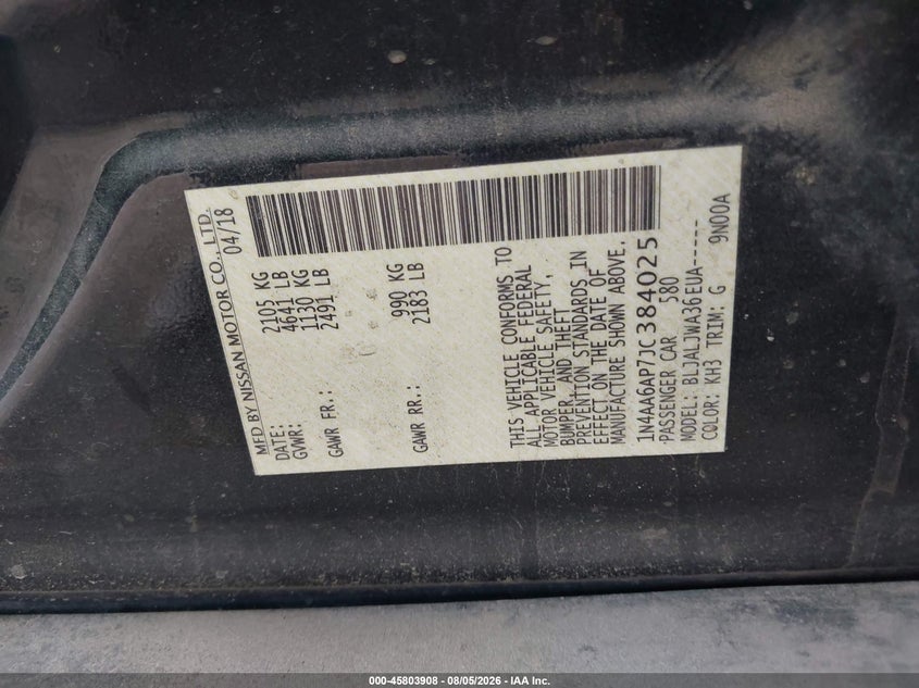 2018 NISSAN MAXIMA SEDAN 3.5L V-6 DOHC, VVT, 300HP